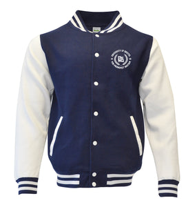 Blue and white baseball jacket sale