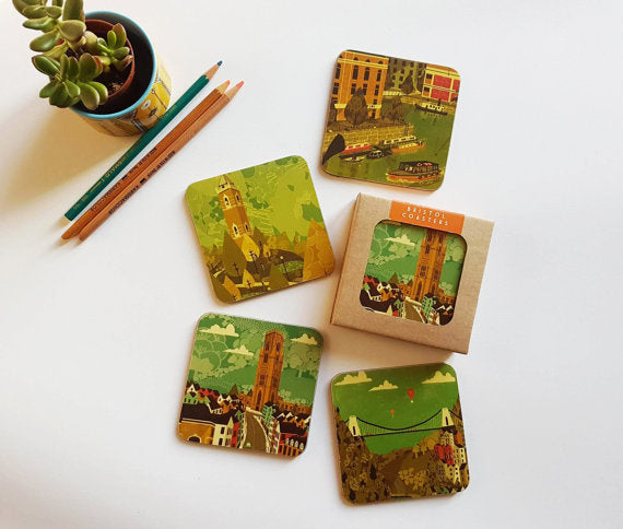 Emy Lou Holmes Bristol Coasters - (Red set of 4)